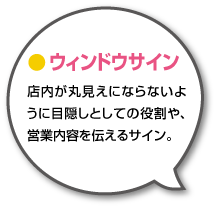 店内が丸見えにならないように目隠しとしての役割や、営業内容を伝えるサイン。
